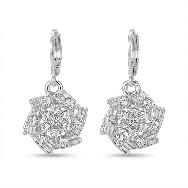 The99jewel_Silver_Plated_Austrian_Stone_Floral_Shape_Hoop_Earrings_For_Women_Silver