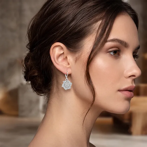 The99jewel_Silver_Plated_Austrian_Stone_Floral_Shape_Hoop_Earrings_For_Women_Silver