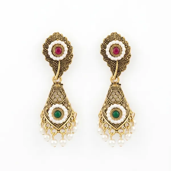 The99jewel_Antique_Gold_Plated_Pearl_Stone_Dangler_Earrings_For_Women_Gold