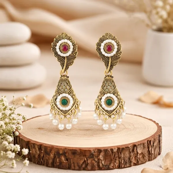 The99jewel_Antique_Gold_Plated_Pearl_Stone_Dangler_Earrings_For_Women_Gold