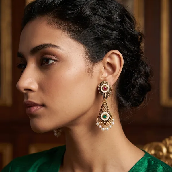 The99jewel_Antique_Gold_Plated_Pearl_Stone_Dangler_Earrings_For_Women_Gold