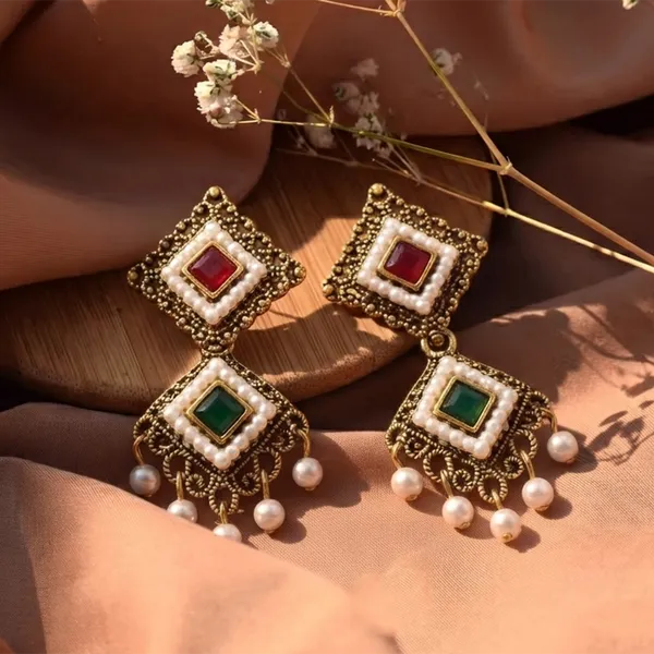 The99jewel_Antique_Gold_Plated_Pearl_Jhumki_Earrings_For_Women_Gold