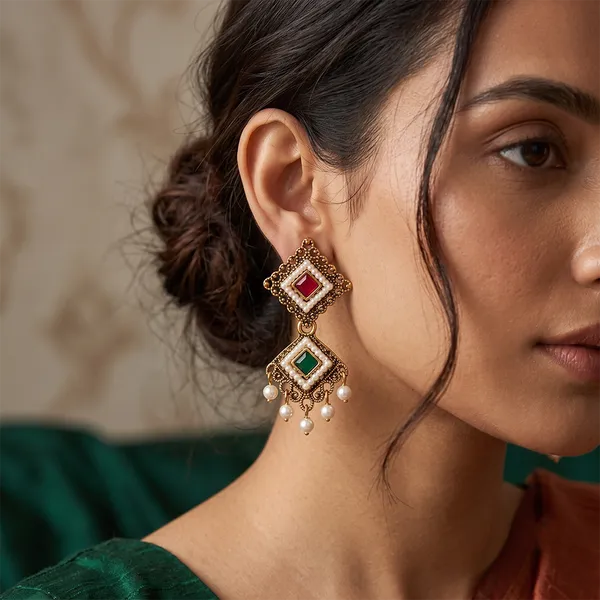 The99jewel_Antique_Gold_Plated_Pearl_Jhumki_Earrings_For_Women_Gold