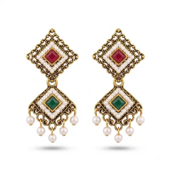 The99jewel_Antique_Gold_Plated_Pearl_Jhumki_Earrings_For_Women_Gold