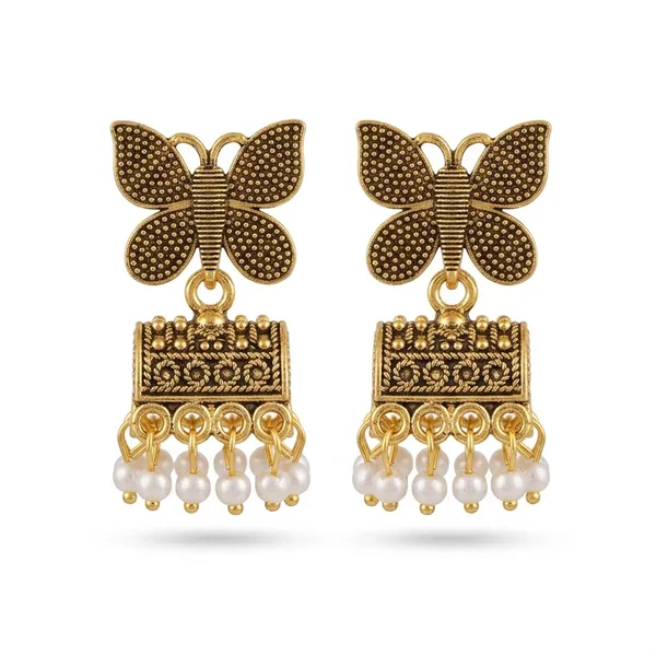 The99jewel_Antique_Gold_Plated_Butterfly_Pearl_Jhumki_Earrings_For_Women_Gold