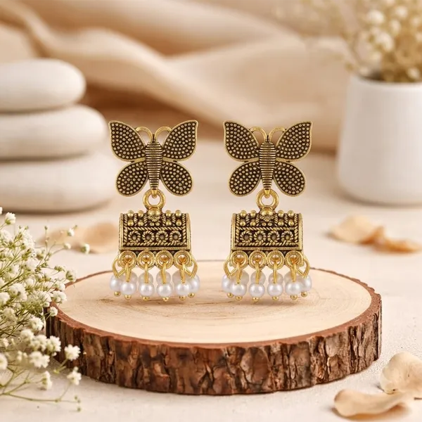 The99jewel_Antique_Gold_Plated_Butterfly_Pearl_Jhumki_Earrings_For_Women_Gold