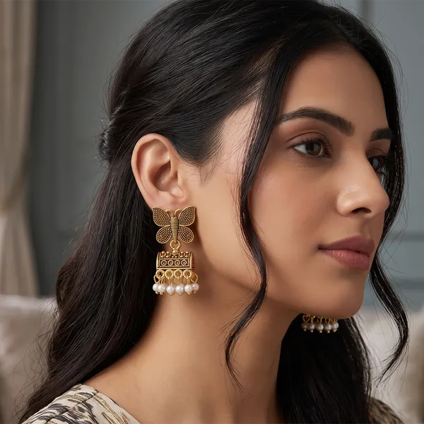 The99jewel_Antique_Gold_Plated_Butterfly_Pearl_Jhumki_Earrings_For_Women_Gold