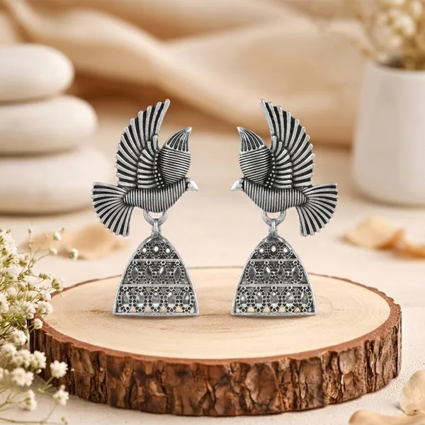 The99jewel_Oxidised_Silver_Plated_Traditional_Bird_Shape_Jhumki_Earrings_For_Women_Oxidised