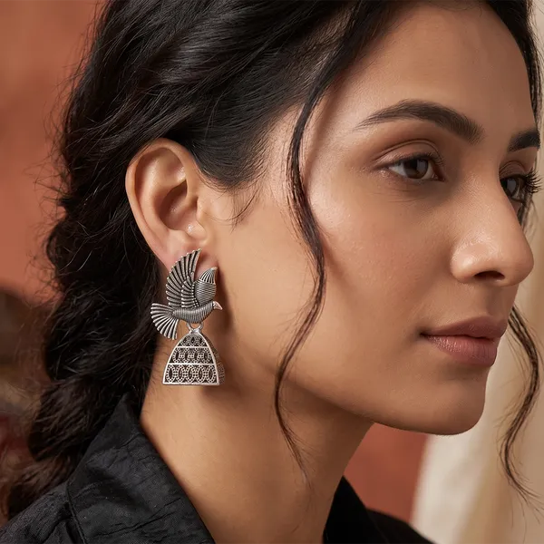 The99jewel_Oxidised_Silver_Plated_Traditional_Bird_Shape_Jhumki_Earrings_For_Women_Oxidised
