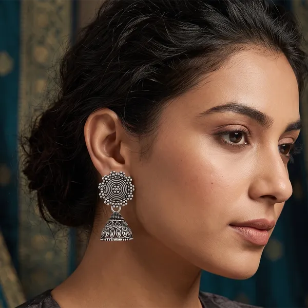 The99jewel_Oxidised_Silver_Plated_Traditional_Jhumki_Earrings_For_Women_Oxidised