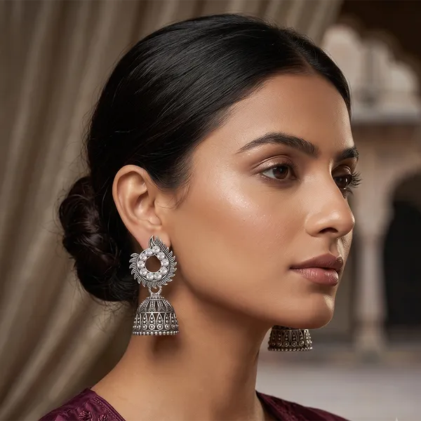 The99jewel_Oxidised_Silver_Plated_Traditional_Jhumki_Earrings_For_Women_Oxidised