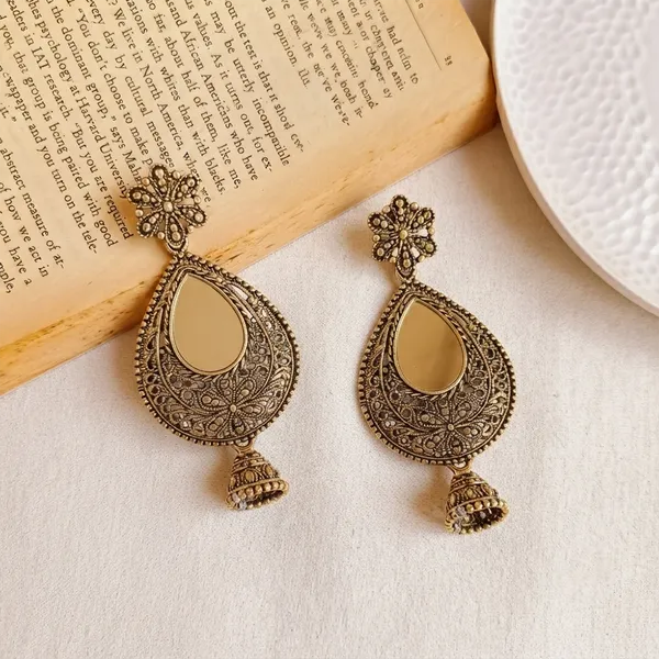 The99jewel_Traditional_Antique_Gold_Plated_Mirror_Stone_Jhumki_Earrings_For_Women_Gold