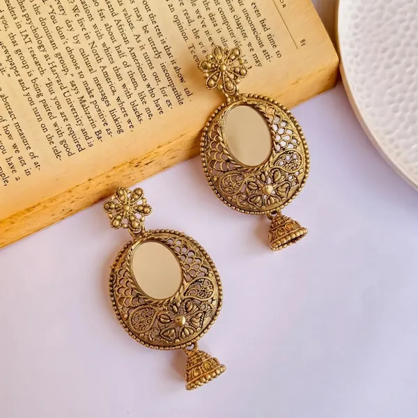 The99jewel_Traditional_Antique_Gold_Plated_Mirror_Stone_Jhumki_Earrings_For_Women_Gold