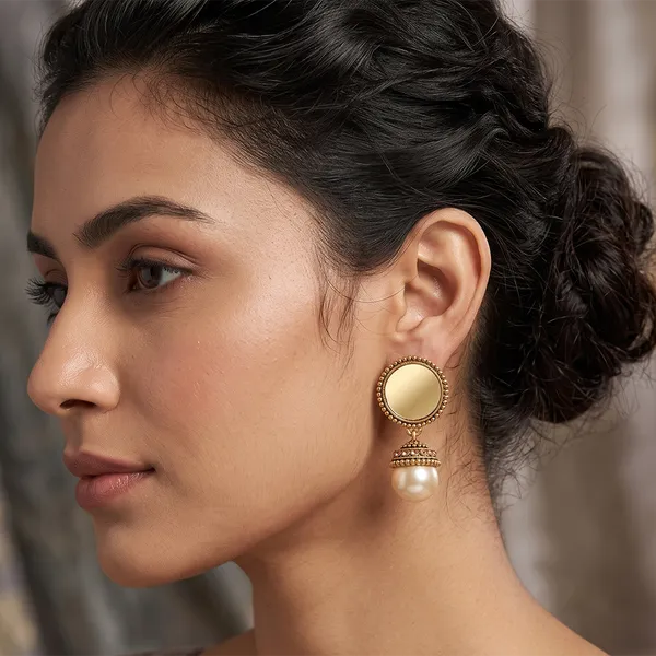 The99jewel_Traditional_Antique_Gold_Plated_Mirror_Stone_Pearl_Earrings_For_Women_Gold