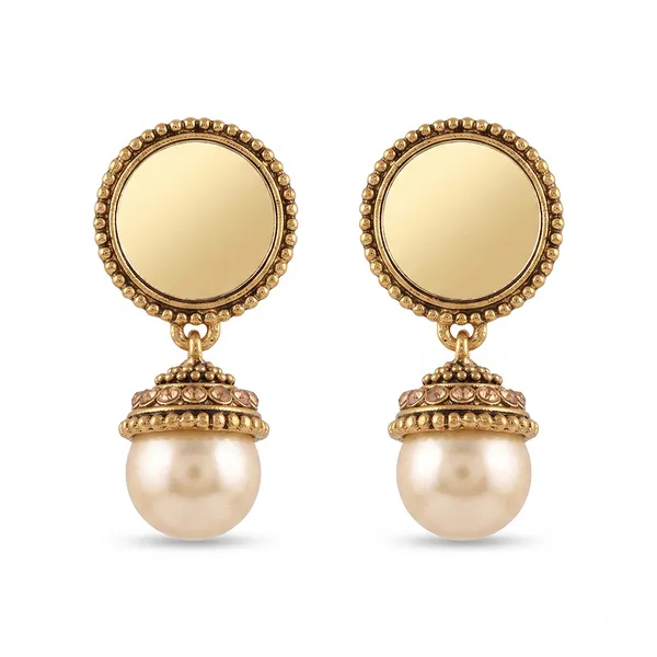 The99jewel_Traditional_Antique_Gold_Plated_Mirror_Stone_Pearl_Earrings_For_Women_Gold
