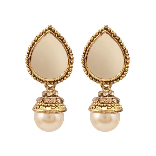 The99jewel_Traditional_Antique_Gold_Plated_Mirror_Stone_Pearl_Earrings_For_Women_Gold