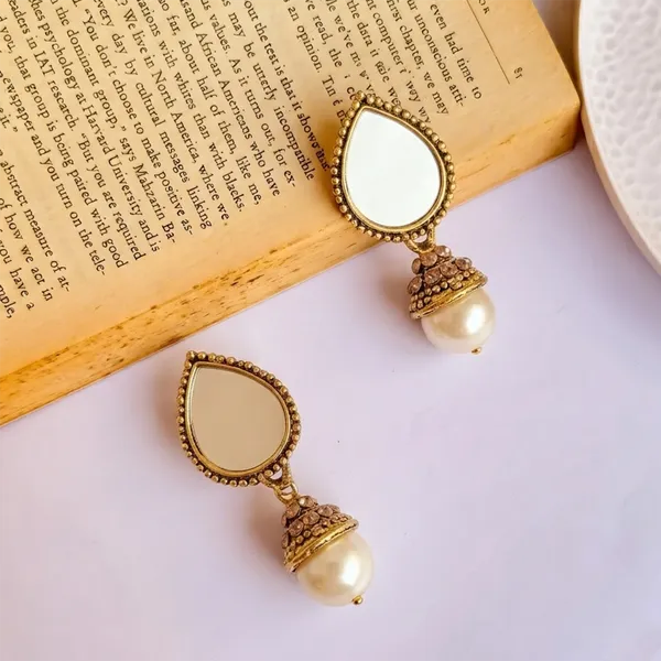 The99jewel_Traditional_Antique_Gold_Plated_Mirror_Stone_Pearl_Earrings_For_Women_Gold