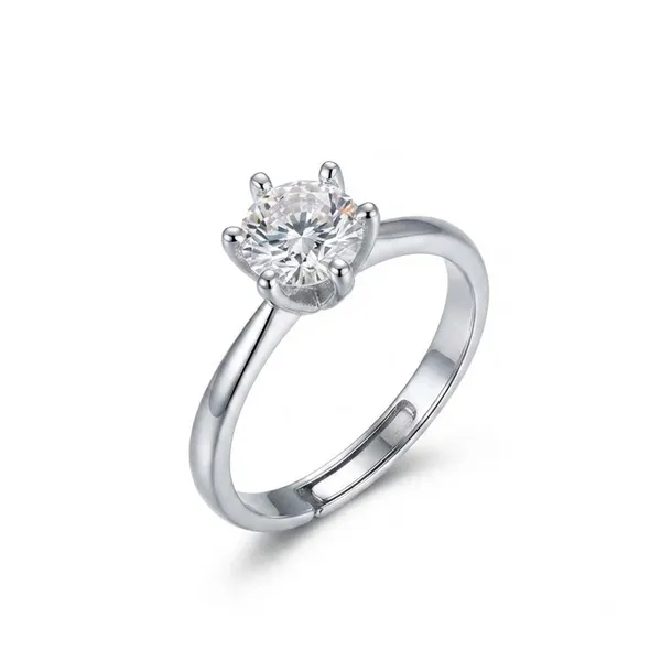 The99jewel_Silver_Plated_Cz_Solitaire_Adjustable_Ring_With_Box_Silver