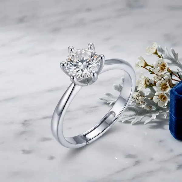 The99jewel_Silver_Plated_Cz_Solitaire_Adjustable_Ring_With_Box_Silver