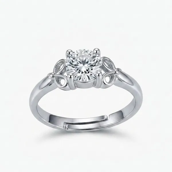 The99jewel_Silver_Plated_Cz_Solitaire_Adjustable_Ring_With_Box_Silver