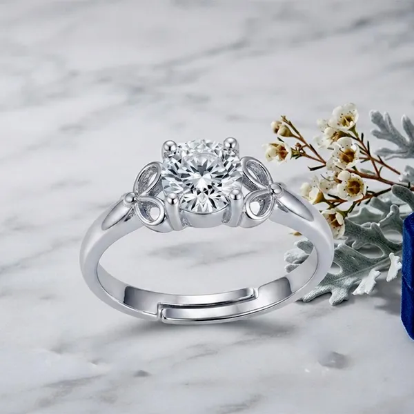 The99jewel_Silver_Plated_Cz_Solitaire_Adjustable_Ring_With_Box_Silver