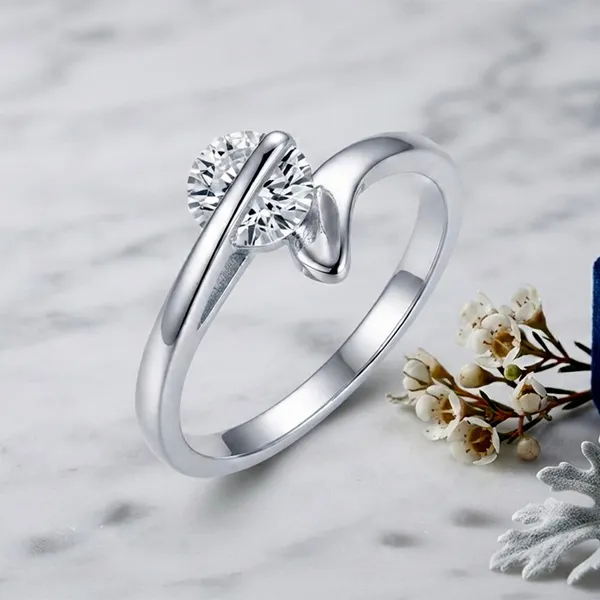 The99jewel_Silver_Plated_Cz_Solitaire_Adjustable_Ring_With_Box_Silver