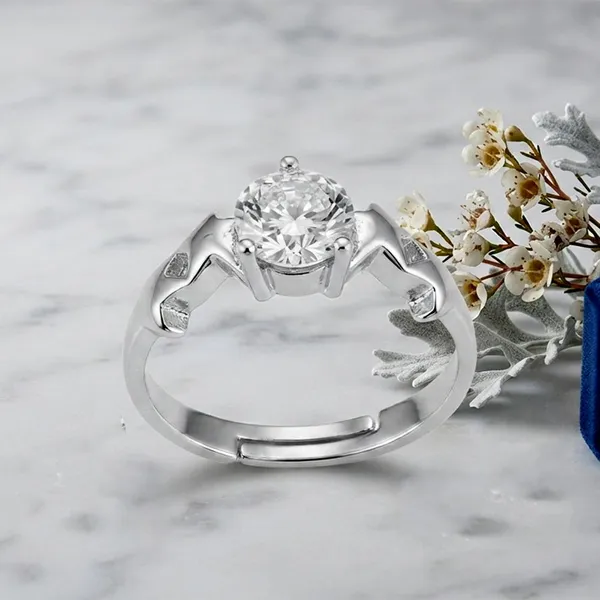 The99jewel_Silver_Plated_Cz_Solitaire_Adjustable_Ring_With_Box_Silver