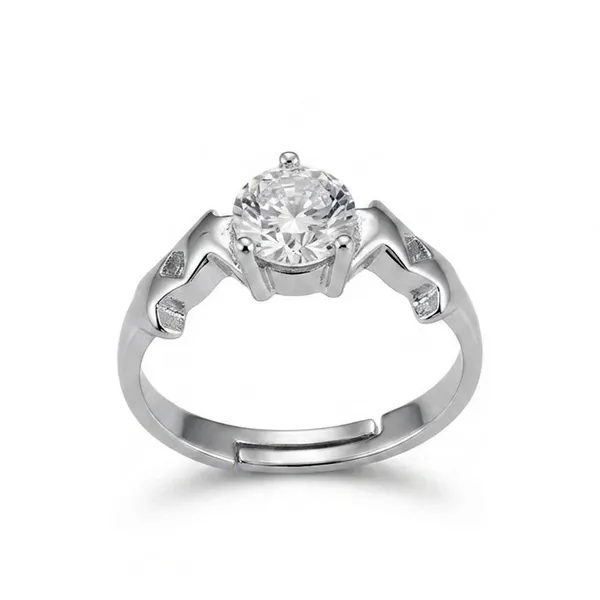 The99jewel_Silver_Plated_Cz_Solitaire_Adjustable_Ring_With_Box_Silver