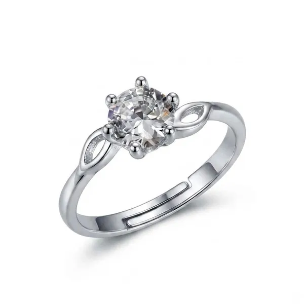 The99jewel_Silver_Plated_Cz_Solitaire_Adjustable_Ring_With_Box_Silver