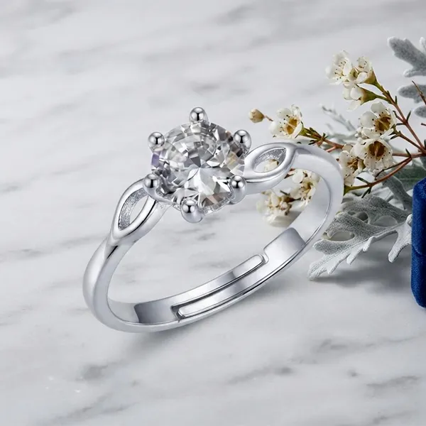 The99jewel_Silver_Plated_Cz_Solitaire_Adjustable_Ring_With_Box_Silver