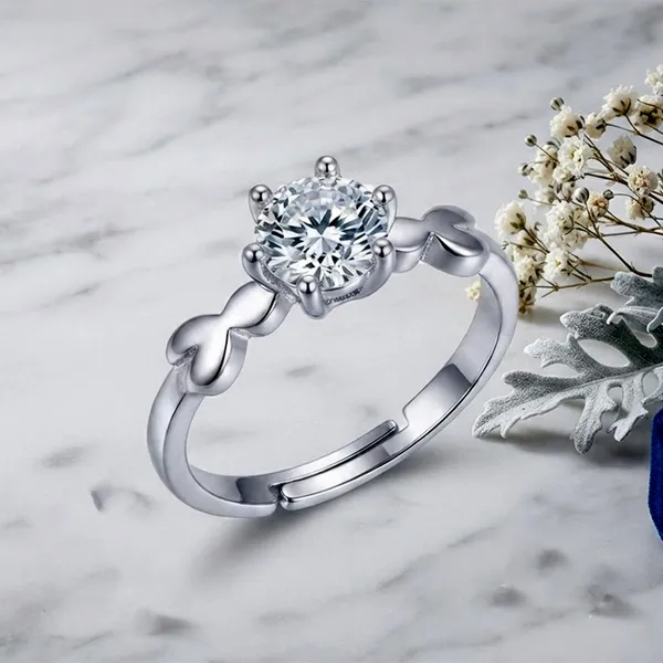 The99jewel_Silver_Plated_Cz_Solitaire_Adjustable_Ring_With_Box_Silver