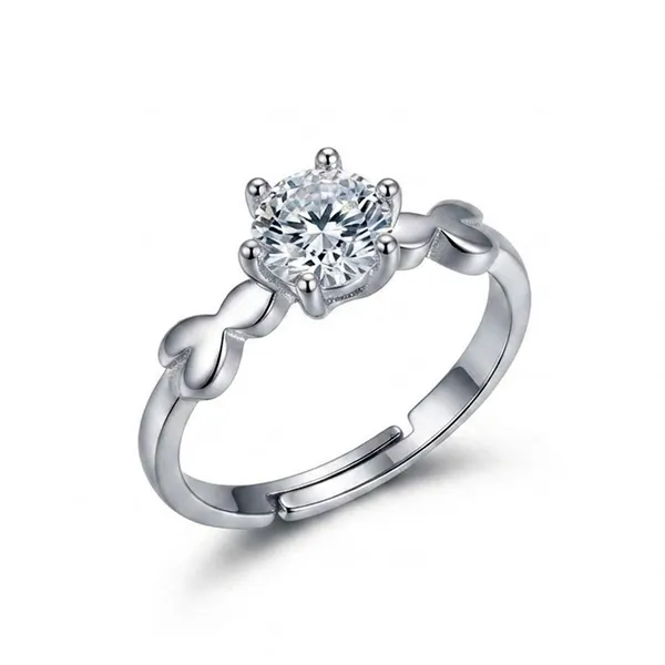 The99jewel_Silver_Plated_Cz_Solitaire_Adjustable_Ring_With_Box_Silver