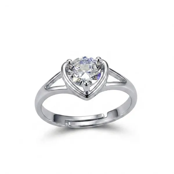 The99jewel_Silver_Plated_Cz_Solitaire_Adjustable_Ring_With_Box_Silver