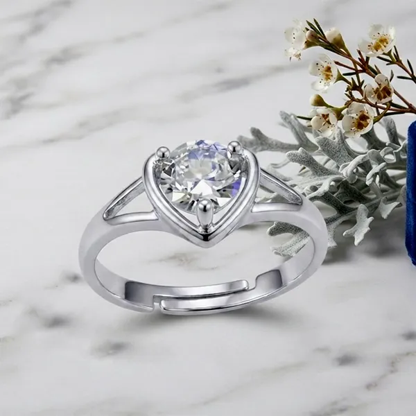 The99jewel_Silver_Plated_Cz_Solitaire_Adjustable_Ring_With_Box_Silver