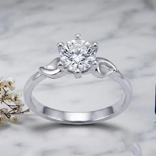 The99jewel_Silver_Plated_Cz_Solitaire_Adjustable_Ring_With_Box_Silver