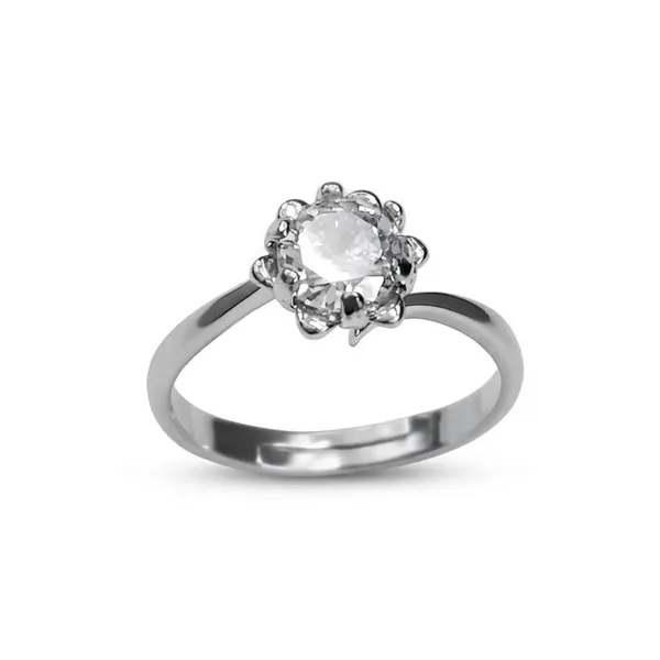 The99jewel_Silver_Plated_Cz_Solitaire_Adjustable_Ring_With_Box_Silver