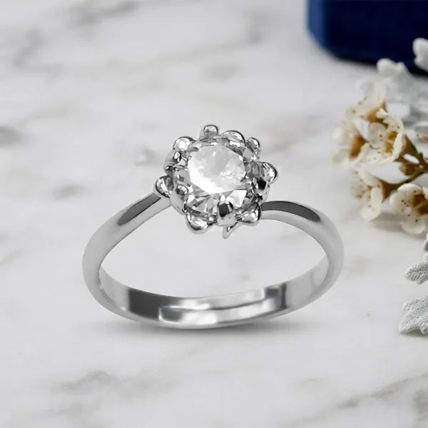 The99jewel_Silver_Plated_Cz_Solitaire_Adjustable_Ring_With_Box_Silver