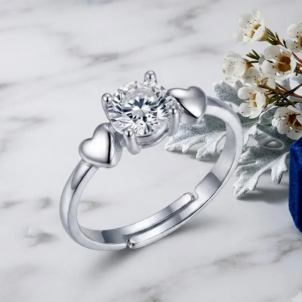 The99jewel_Silver_Plated_Cz_Solitaire_Adjustable_Ring_With_Box_Silver