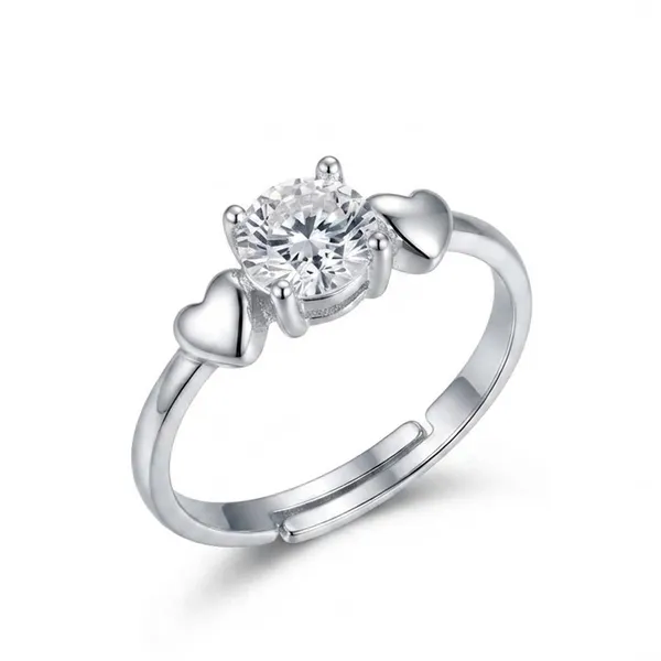 The99jewel_Silver_Plated_Cz_Solitaire_Adjustable_Ring_With_Box_Silver