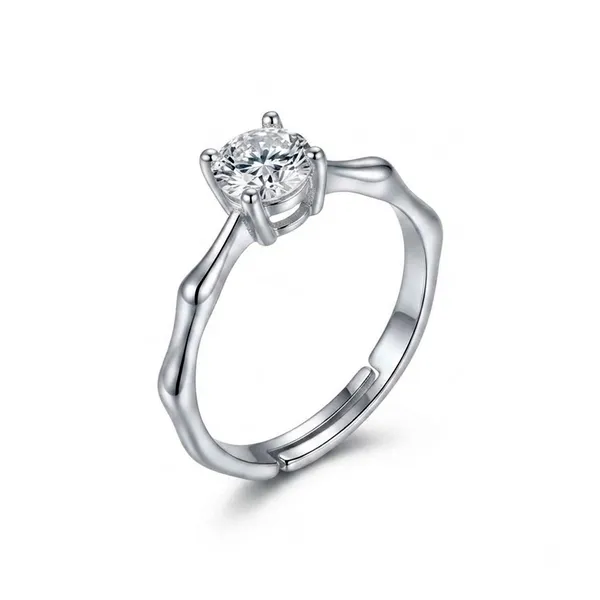 The99jewel_Silver_Plated_Cz_Solitaire_Adjustable_Ring_With_Box_Silver
