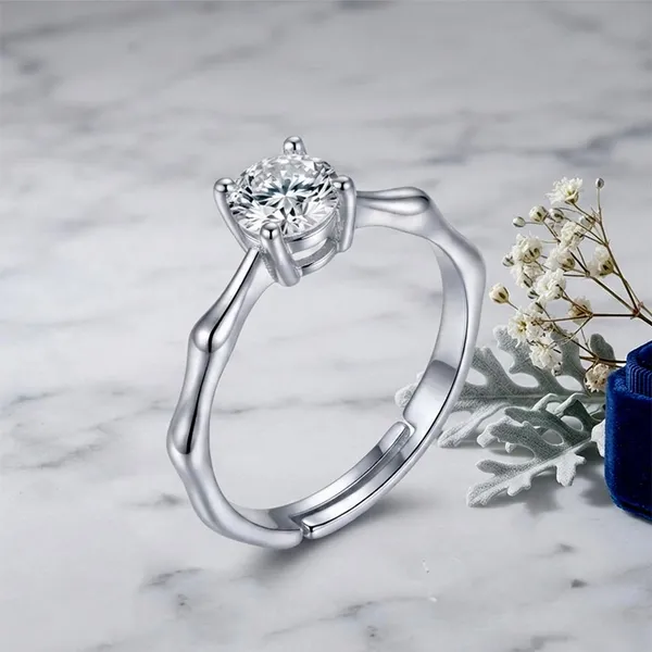 The99jewel_Silver_Plated_Cz_Solitaire_Adjustable_Ring_With_Box_Silver