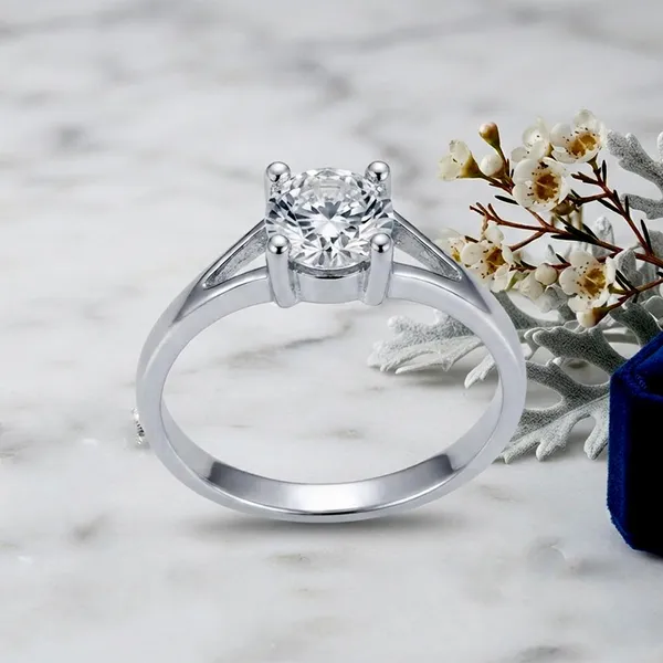 The99jewel_Silver_Plated_Cz_Solitaire_Adjustable_Ring_With_Box_Silver