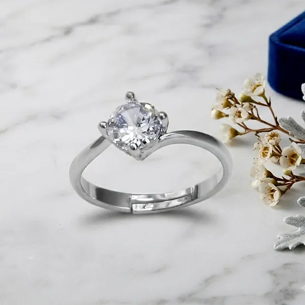 The99jewel_Silver_Plated_Cz_Solitaire_Adjustable_Ring_With_Box_Silver