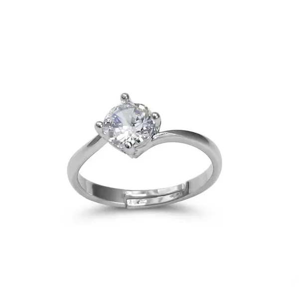 The99jewel_Silver_Plated_Cz_Solitaire_Adjustable_Ring_With_Box_Silver