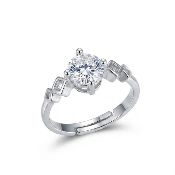 The99jewel_Silver_Plated_Cz_Solitaire_Adjustable_Ring_With_Box_Silver