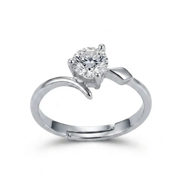 The99jewel_Silver_Plated_Cz_Solitaire_Adjustable_Ring_With_Box_Silver
