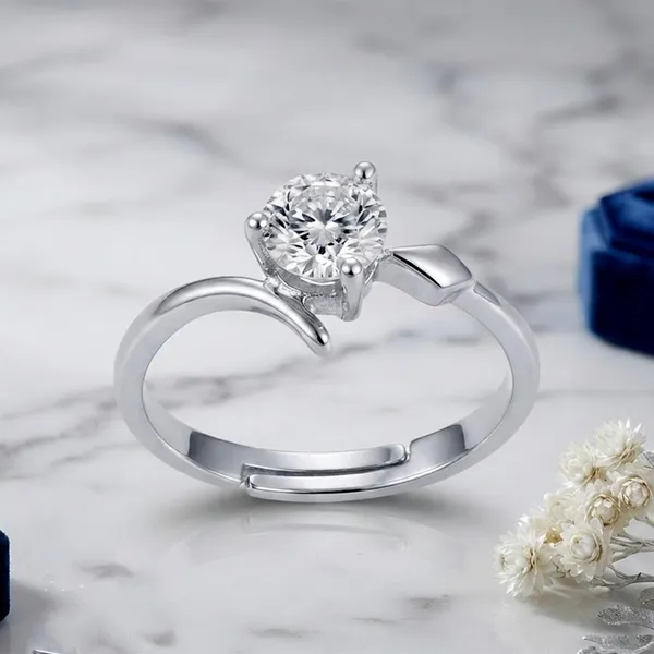 The99jewel_Silver_Plated_Cz_Solitaire_Adjustable_Ring_With_Box_Silver