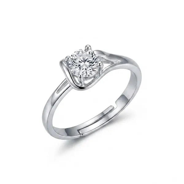 The99jewel_Silver_Plated_Cz_Solitaire_Adjustable_Ring_With_Box_Silver
