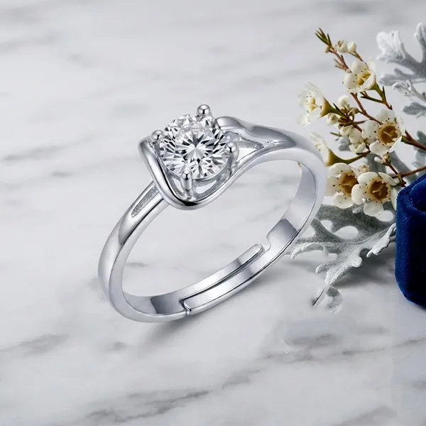 The99jewel_Silver_Plated_Cz_Solitaire_Adjustable_Ring_With_Box_Silver