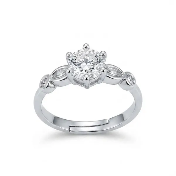 The99jewel_Silver_Plated_Cz_Solitaire_Adjustable_Ring_With_Box_Silver